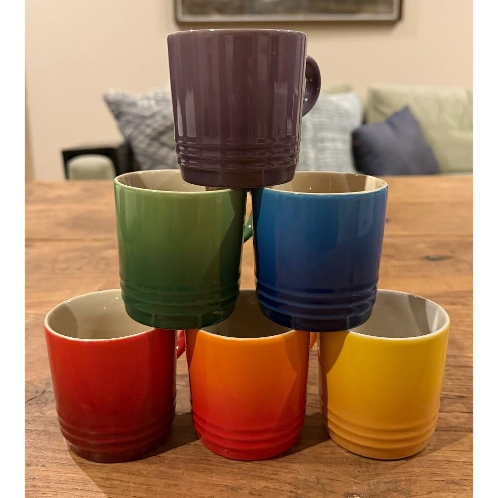Le Creuset Stoneware Rainbow Multicolor Set of 6 7oz London Cappuccino Mugs NEW - Picture 2 of 6